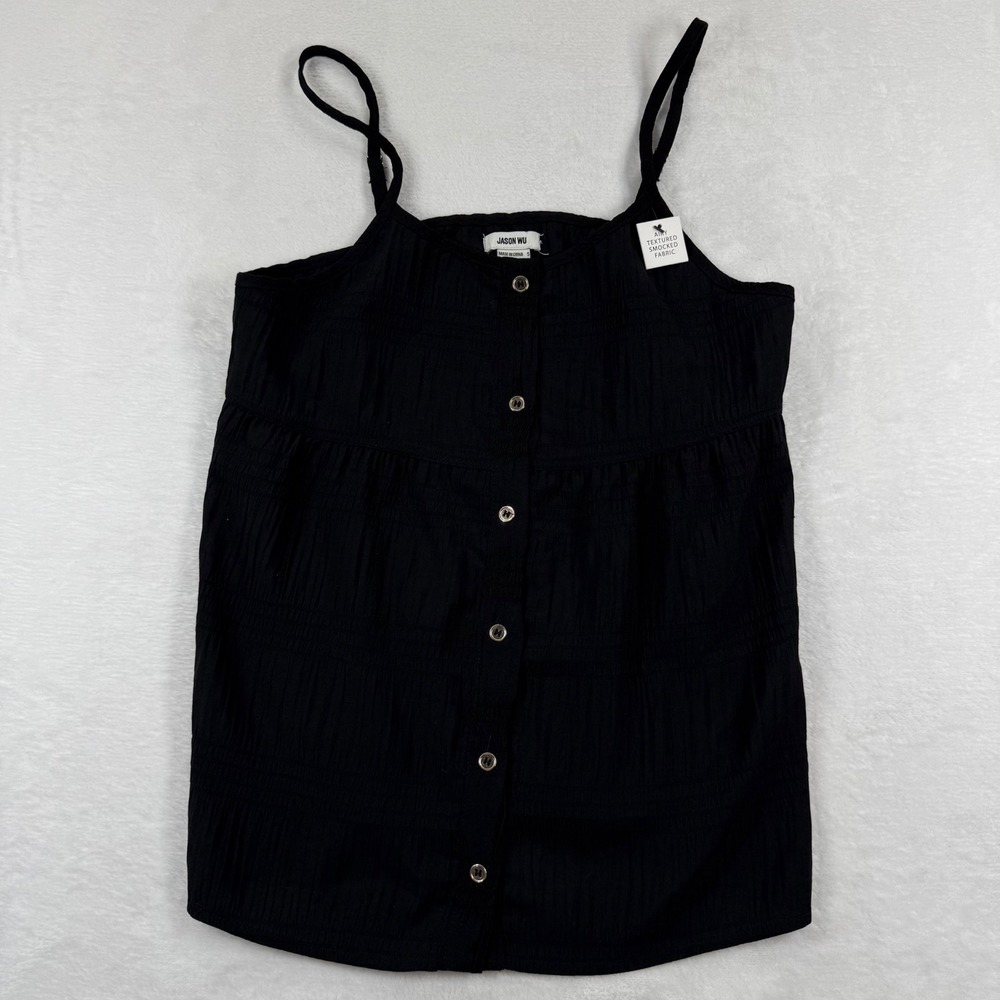 Jason Wu Black Smocked Button Front Camisole Tank Top WY9247-001-6SA Small